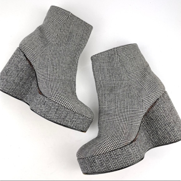 CLERGERIE Belent Wedge Boot Glen Plaid Black White ❤️ houndstooth - Picture 3 of 12